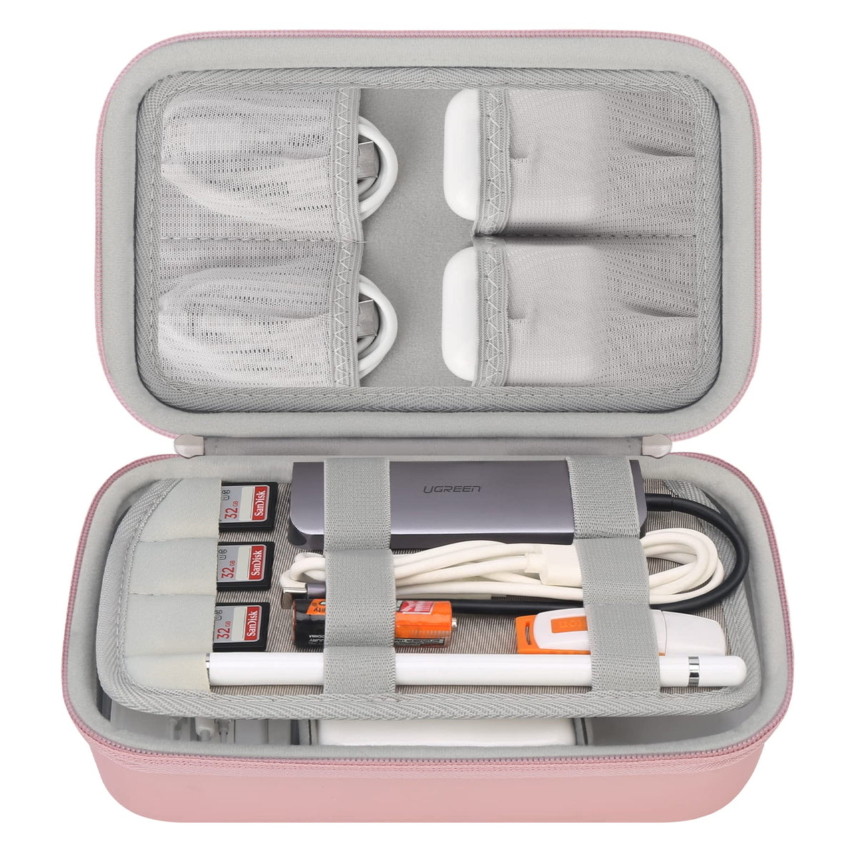 Elonbo Hard Travel Cords Organizer Universal Small Electronic Accessories Carrying Case for Chargers Cable MacBook Adapter Magic Mouse Apple Pencil USB Flash Disk Tech Portable Storage Bag, Rose Gold