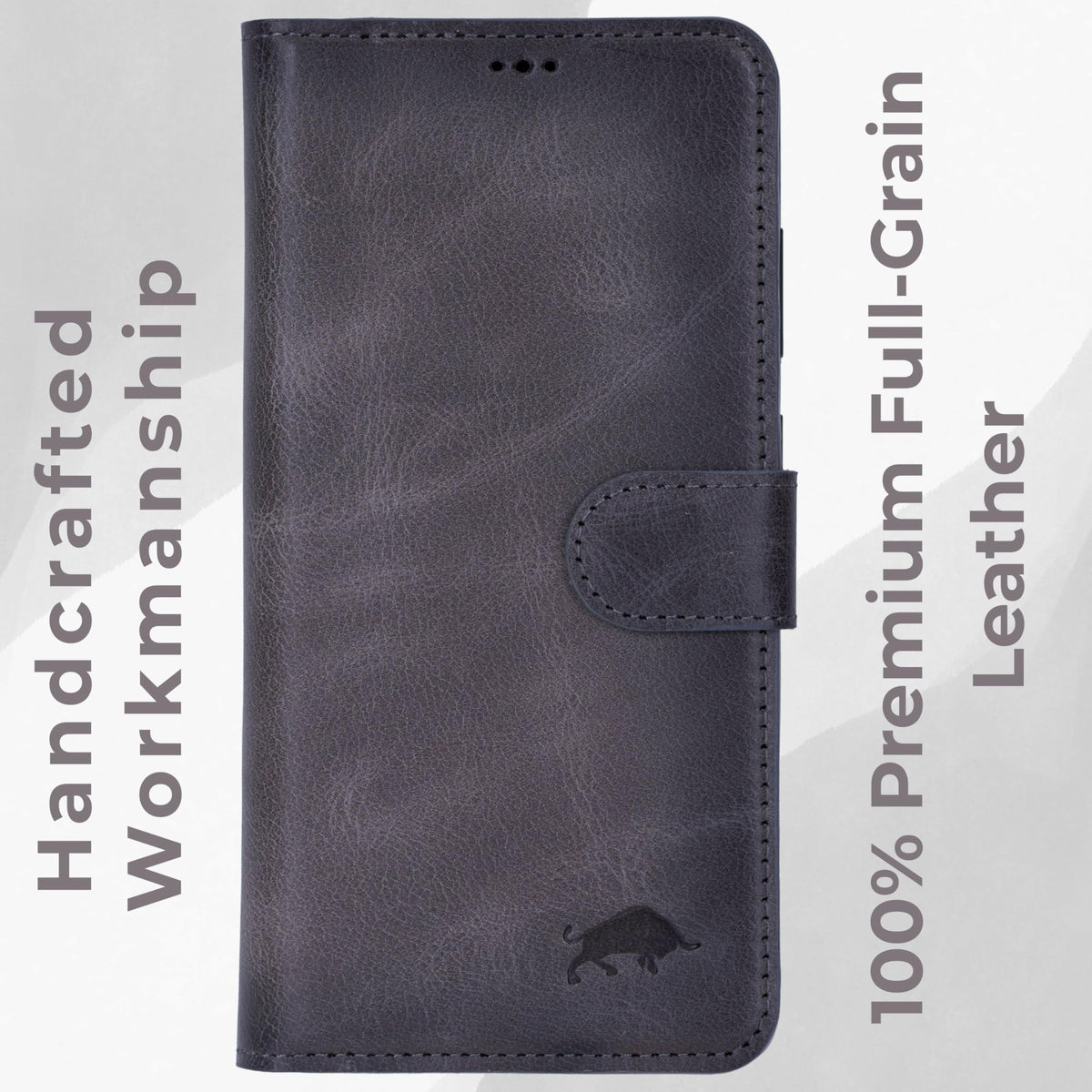 VENOULT Wallet Case for Samsung Galaxy S24 Ultra with 4 Card Slots, Full Grain Genuine Turkish Leather, Business Style, Magnetic Detachable Folio, Wireles Charge, RFID, Handmade (Sandy Gray)