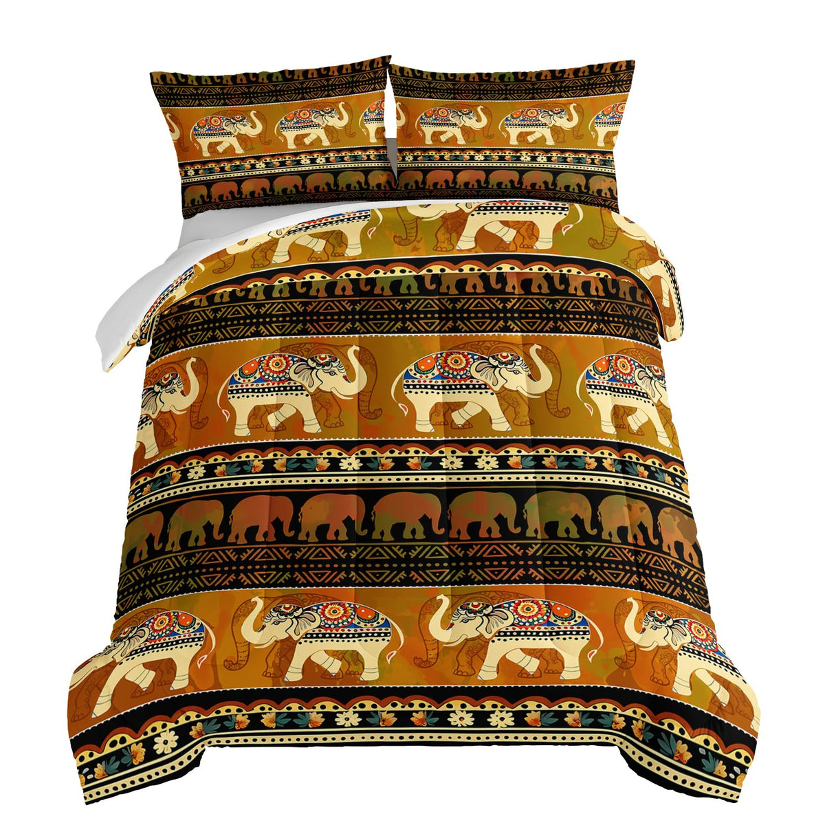 HOSIMA Western Bedding Sets Elephant Queen Comforter Set 3 Pieces,Brown Mandala Bedding for Teens Boys Girls Western Room Decor,Fluffy Lightweight Animal Boho Bedding with 2 Pillowcases.
