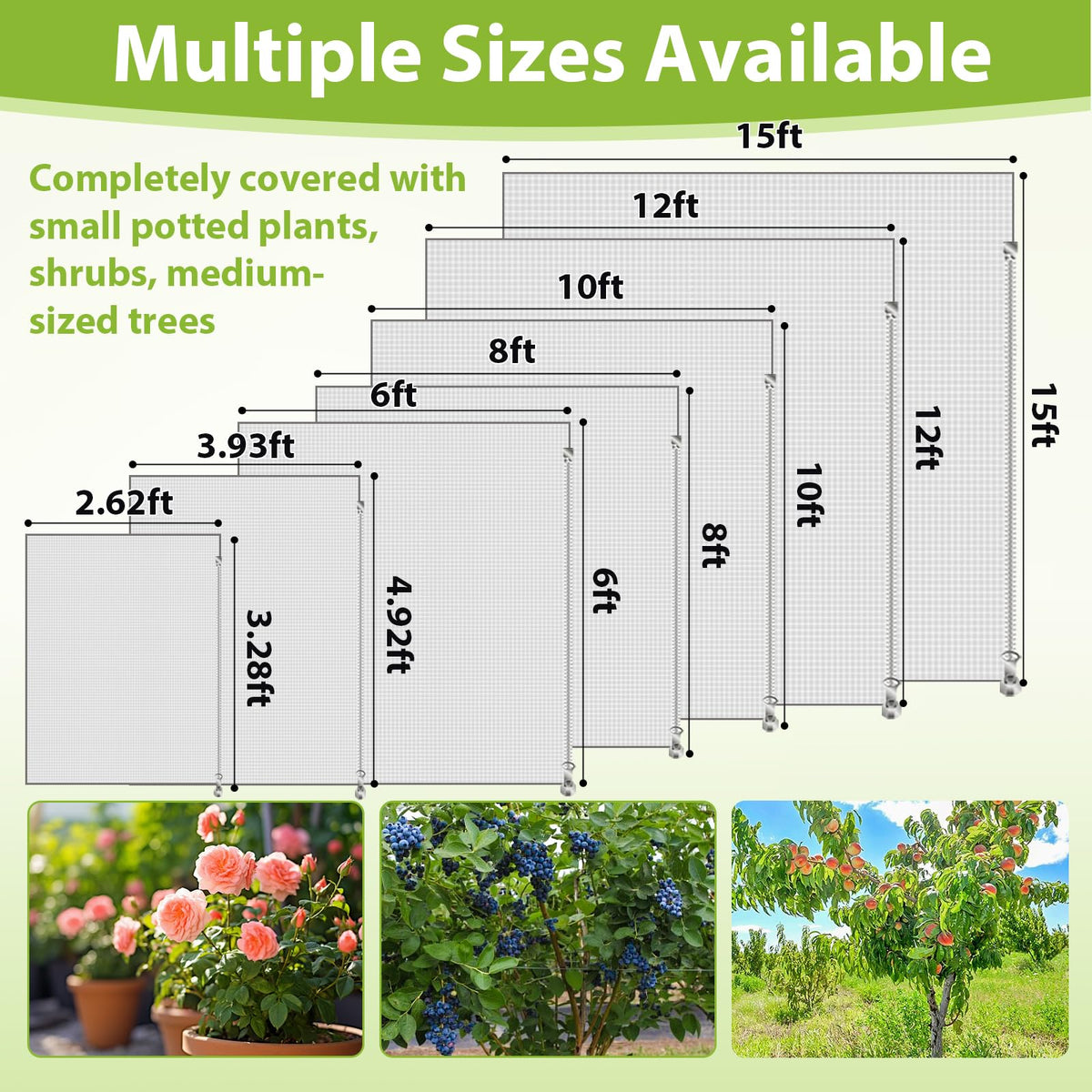 Large Fruit Tree Netting with Drawstring and Zipper, 15 * 15FT Garden Netting for Garden Protection, Insect Bird Netting for Fruit Trees, Protection from Anti Birds, Bugs,Cicadas, Insects