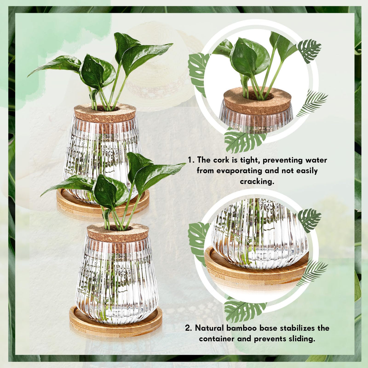 Baderke 12 Packs Propagation Vases for Plants Plastic Plant Propagation with Hole Lid and Bamboo Stand Growing in Water Hydroponic Home Office Desktop Vase Decoration