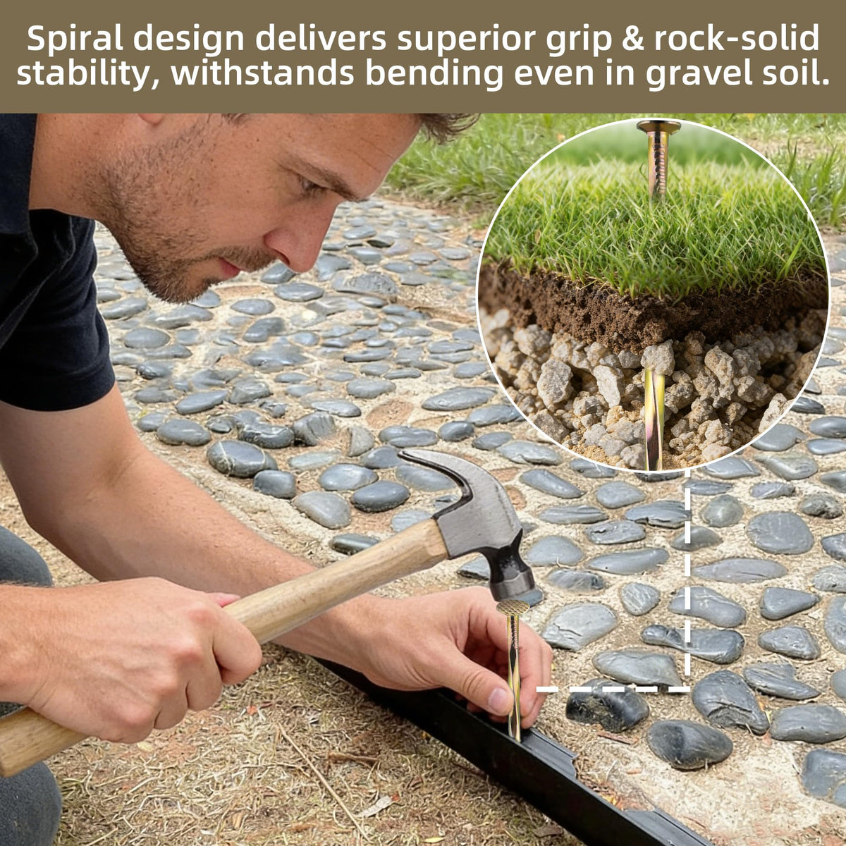 POSEOFFR Artificial Turf Stakes 6 Inch Spiral Galvanized Landscape Staples, Heavy Duty Weed Barrier Fabric Stakes for Paver Edging, Gardening Lawn Edging and More (50Pack)