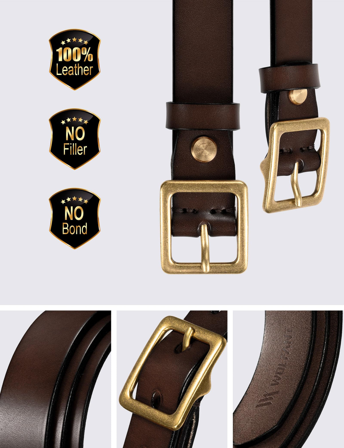WOLFANT Full Grain Leather Belt for Women,1.1" Ladies Casual leather Jean Belt with Vintage Square buckle in Gift Box