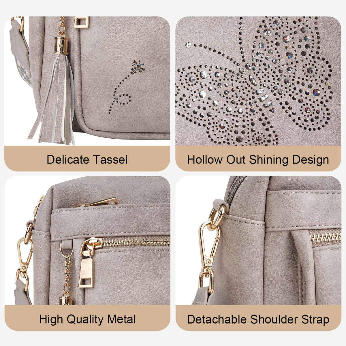 KITEVIUN Crossbody Bags for Women Trendy Leather Crossbody Purse Shoulder Handbags Butterfly Design