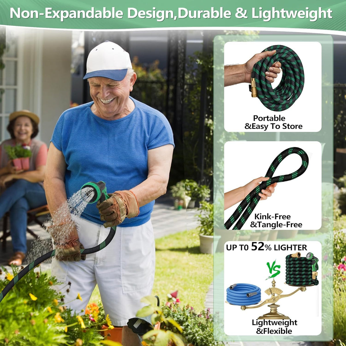 150 ft Garden Hose, Flexible Ultra Lightweight Durable Garden Hose, Kink-Free Water Hose with 10 Function Sprayer - Non-Shrinking Garden Hoses, Easy to Store,All-Weather, Car Washing Pipe Garden Hoses
