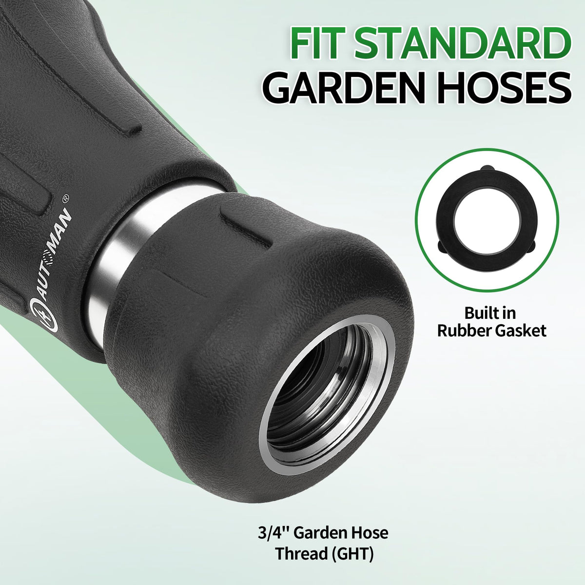 AUTOMAN Garden Hose Nozzle Heavy Duty, 2 Pack Fireman Hose Nozzle, High Pressure Water Hose Sprayer Nozzle, Adjustable Spray Nozzles for Washing Car, Cleaning Ground, Watering Plants, Showing Pets