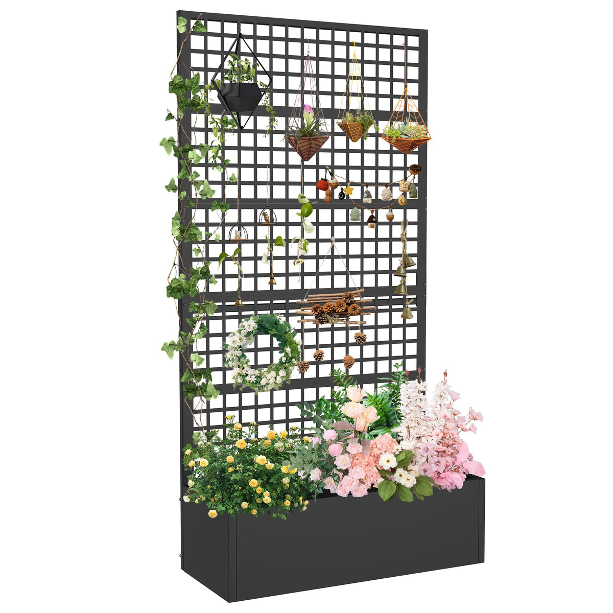 Toriexon Metal Planter Box with Trellis 47" L x 16" W x 72" H, Raised Garden Bed with Privacy Screen, Privacy Planters for Climbing Plants, Flowers, Vegetables, Fruits