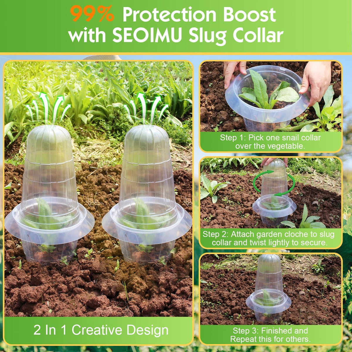 SEOIMU 20 Pcs Upgraded Transparent Garden Cloches for Plants, Reusable Plant Covers, Plant Protectors from Animals for Garden Plants, Plant Covers Freeze Protection, Compatible with Slug Collar