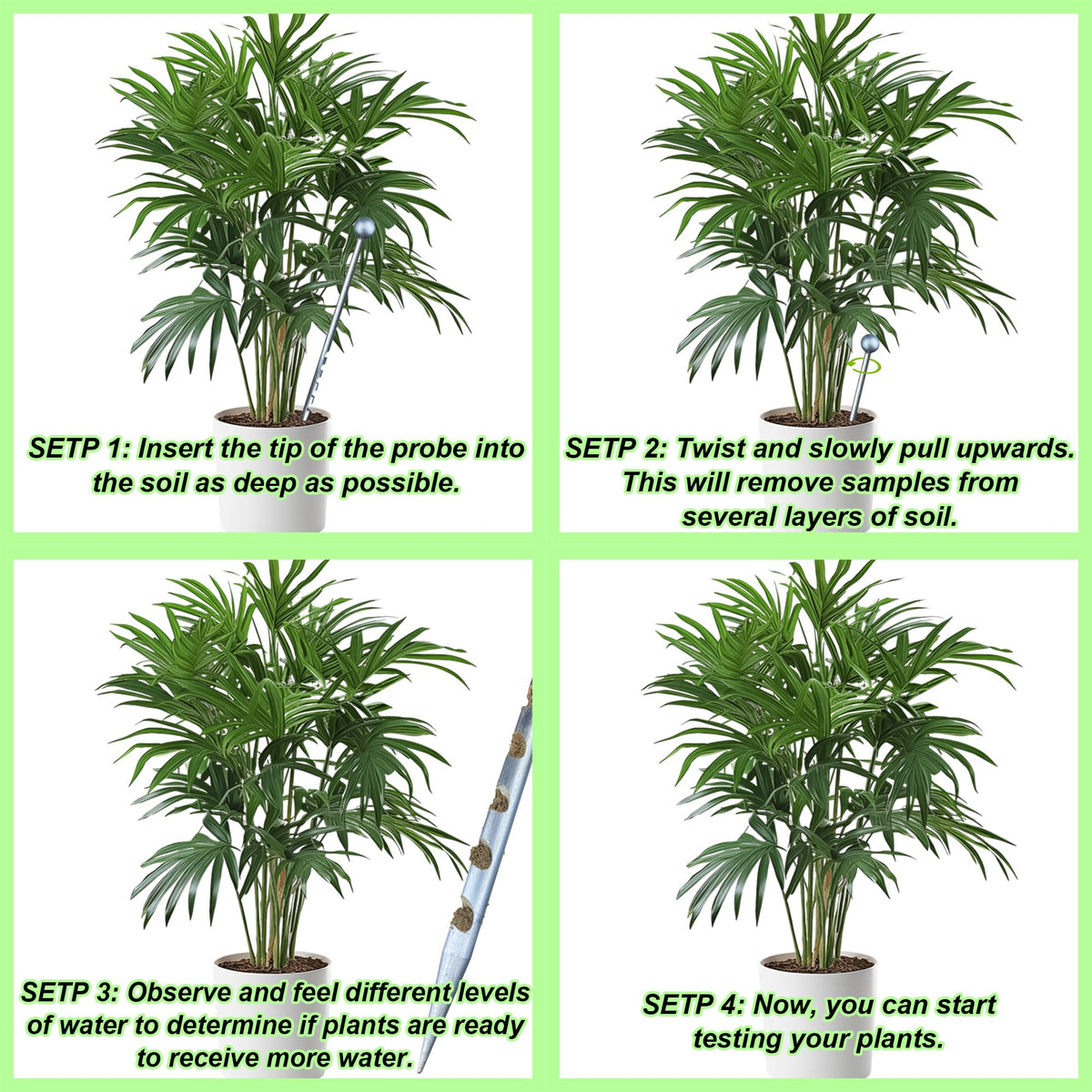10" Soil Probe for House Plants Stainless Steel Garden Soil Sample Probe No Batteries Required Moisture Meter Soil Probe Rod for Plant Garden Farm Soil Sampling