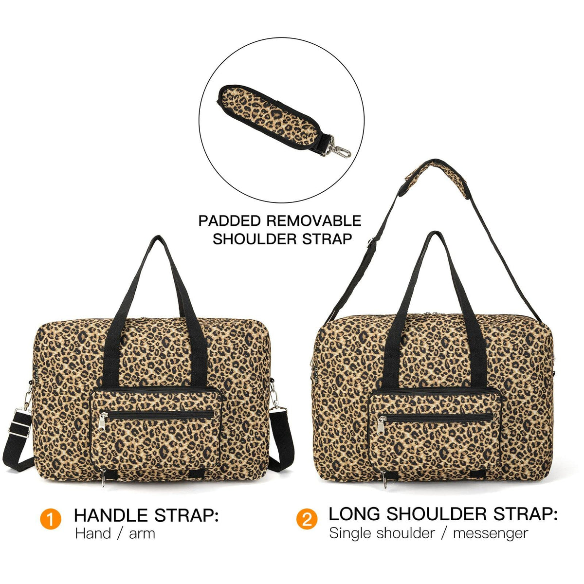 EXYANGEE Foldable Travel Duffel Bag, Medium Women's Weekender and Overnight bag carry on Luggage bag for Women(Leopard)