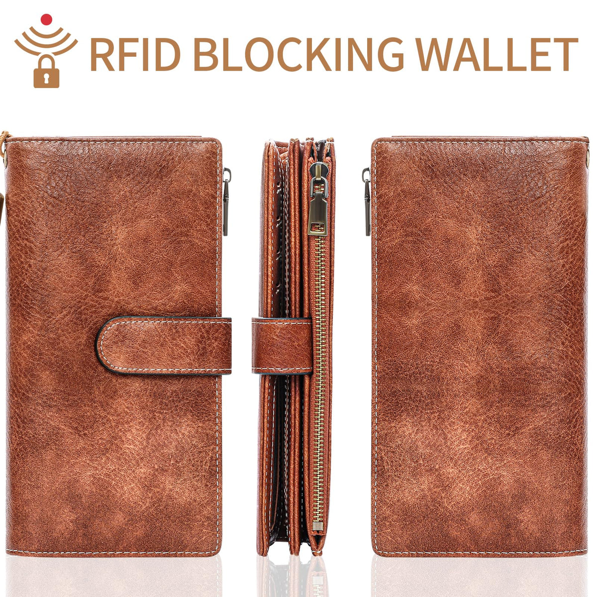 XINNSTAR Womens Wallet RFID Blocking Large Capacity Credit Card Holder Long Purses for Women with Wristlet Pocket ID Window
