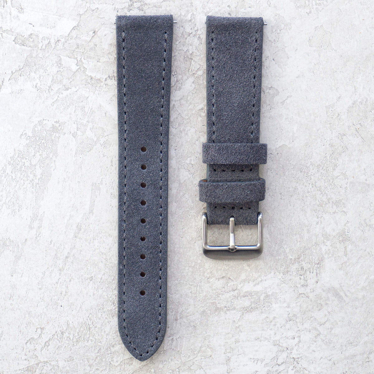 Benchmark Suede 22mm Leather Watch Band – 22mm Quick Release Watch Band with Stainless-Steel Buckle & 9 Adjustable Holes – Grey Leather Watch Bands for Men & Women (22mm, Grey)