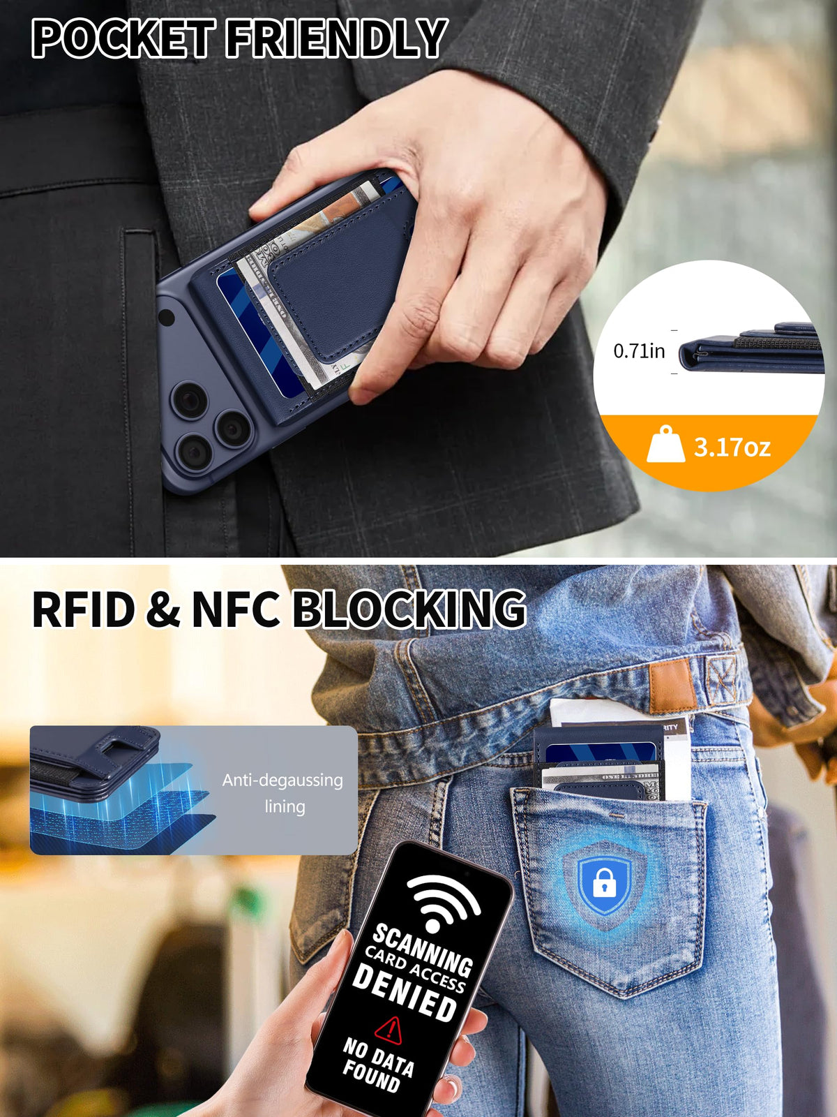 TopMade for MagSafe Wallet with Money Clip, Strongest Magnetic Card Holder for iPhone 17/16/15/14/13/12 Series, for iPhone Wallet with Adjustable Stand, ID Window, RFID Blocking, Navy Blue