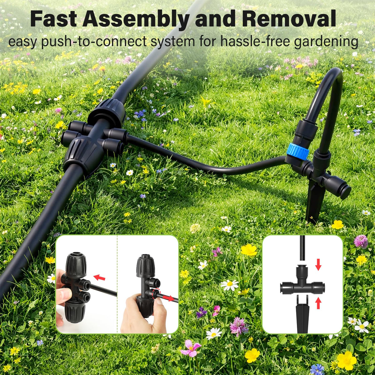 MIXC 2026-Upgrade 360° Adjustable Drip Irrigation System Kit, 133FT Bendable Watering Misting System with 3 Spray Nozzle Types, 1/2" (33FT) & 1/4" (100FT) Tubing for Garden Raised Bed Lawn Greenhouse