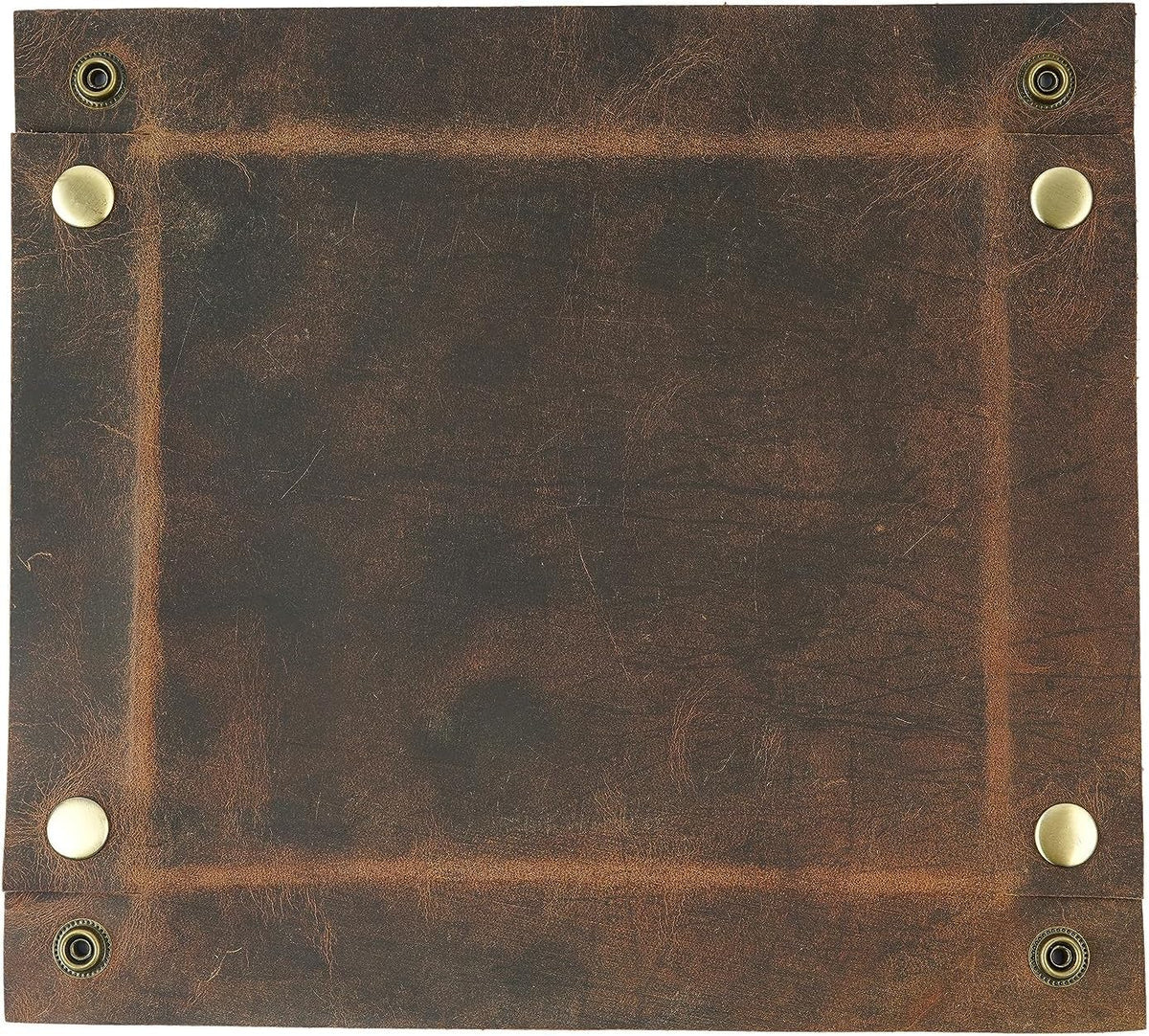 PavinCrafter Leather Valet Tray for Men & Women – Handmade Catchall Organizer for Keys, Wallet, Coins, Jewelry, Watch | Premium Full-Grain Leather EDC Tray with Brass Rivets for Desk (Brown)