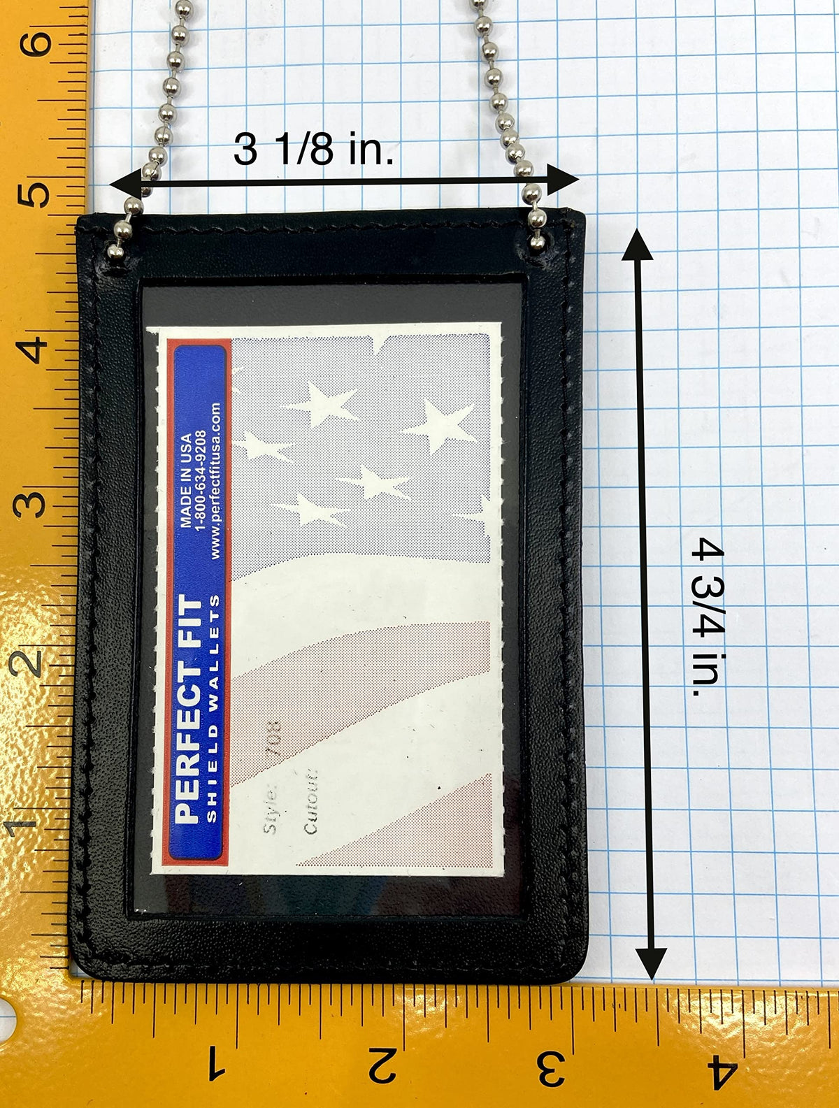 Neck Chain Double Sided ID Holder with 2 Clear Picture ID Windows, Leather Badge for Credential Pass to Wear Around The Neck for Police Law Enforcement, Business, Factory Worker (Black) (Vertical)