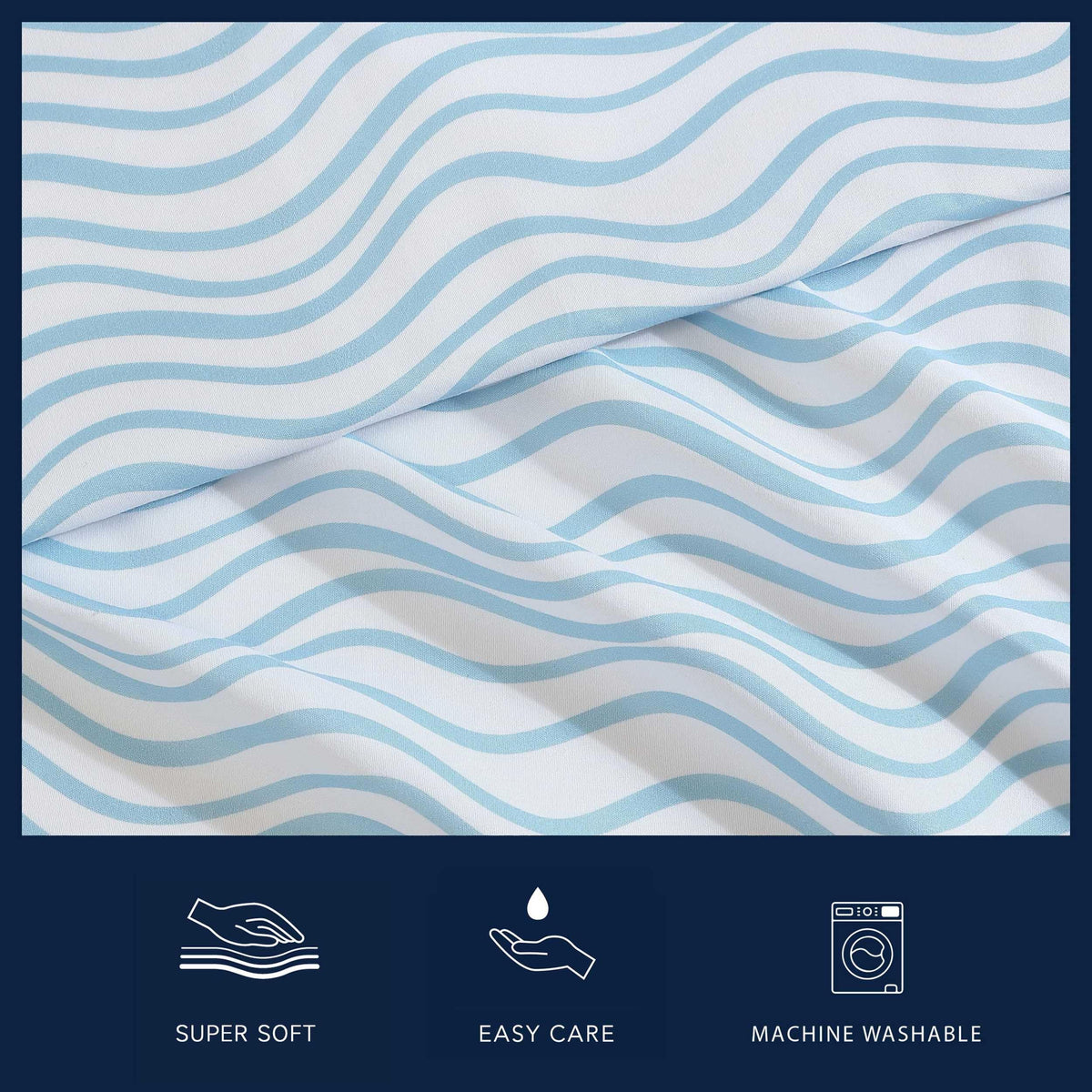 Nautica - Sheet Set, Breathable & Cooling Microfiber Bedding with Matching Pillowcases, Deep Pocket, Fully Elasticized (Linearly Waves Ocean Breeze Blue, Queen)