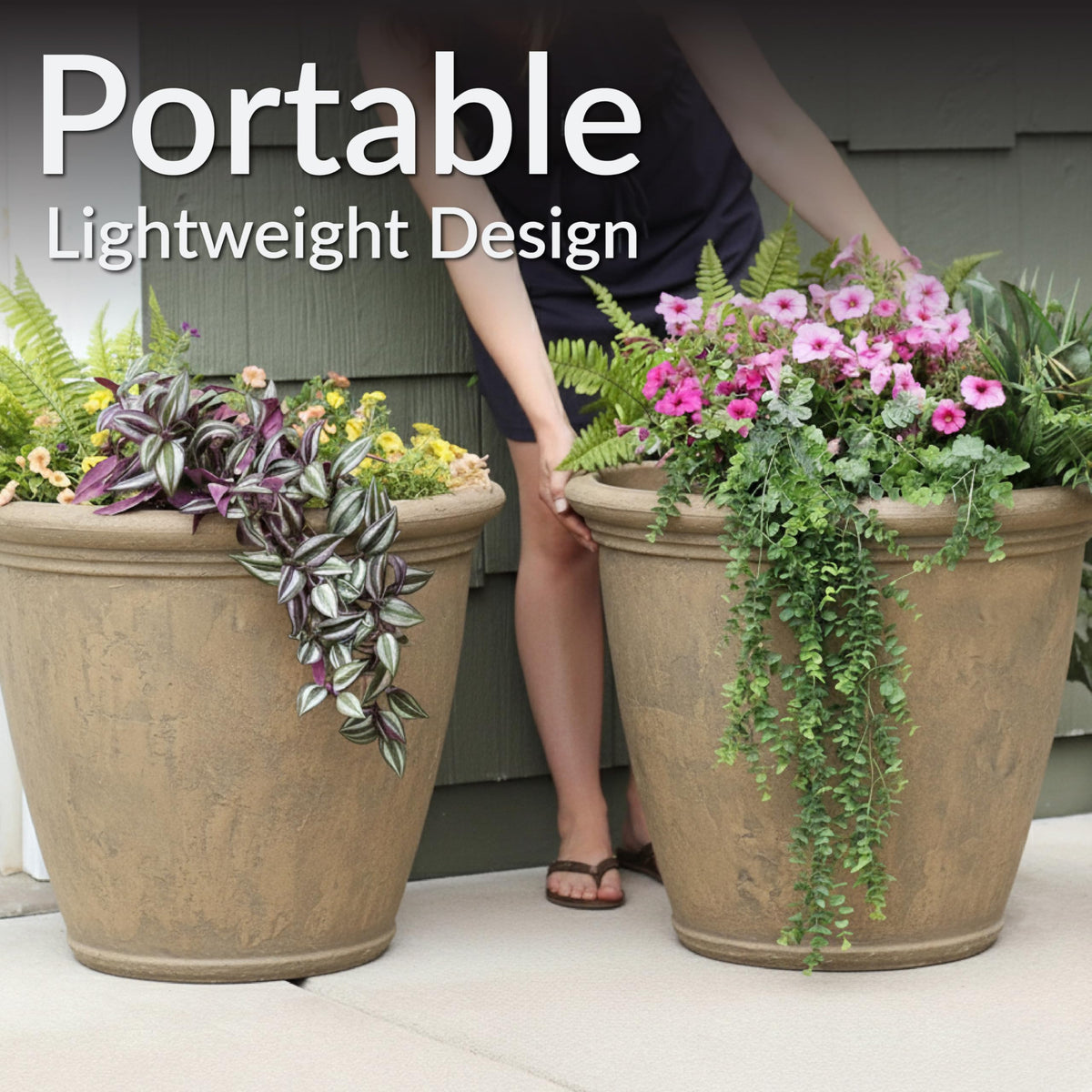 Sunnydaze 24-Inch Anjelica Large Plastic Pot for Plants - Outdoor Double-Walled Large Plastic Planter with Drillable Drainage Holes - Beige - 4pk