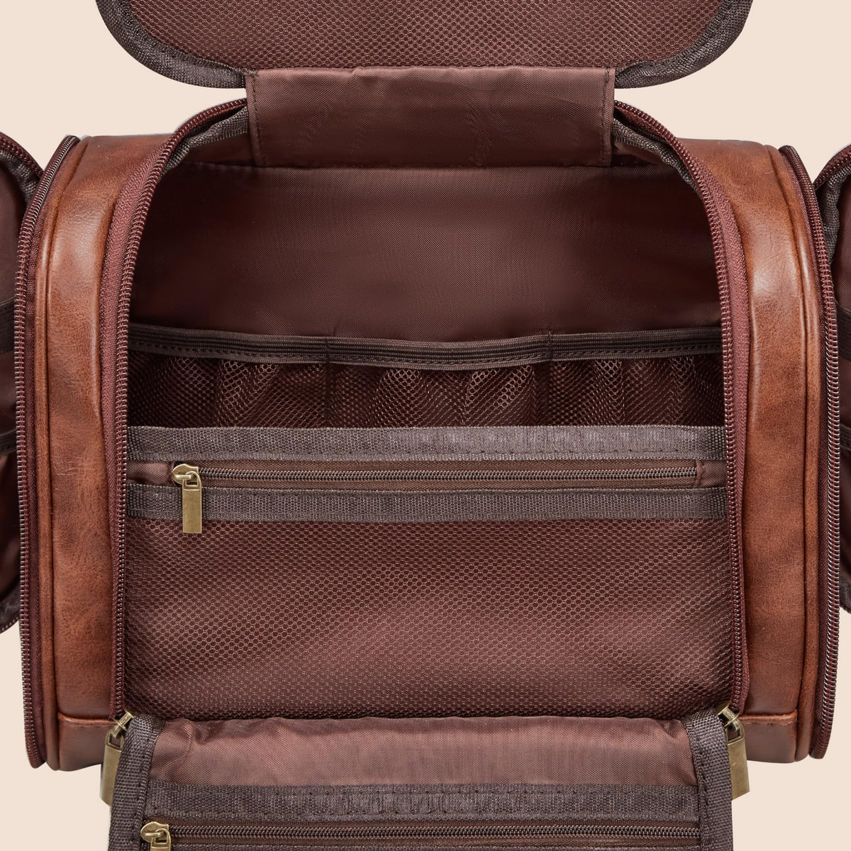 Aganmi Personalized Fathers Day Birthday Gifts for Husband Dad Grandpa Papa from Daughter Son, Unique Mens Large Leather Travel Toiletry Bag Hanging Shaving Dopp Kit Bathroom Shower Cognac Letter J