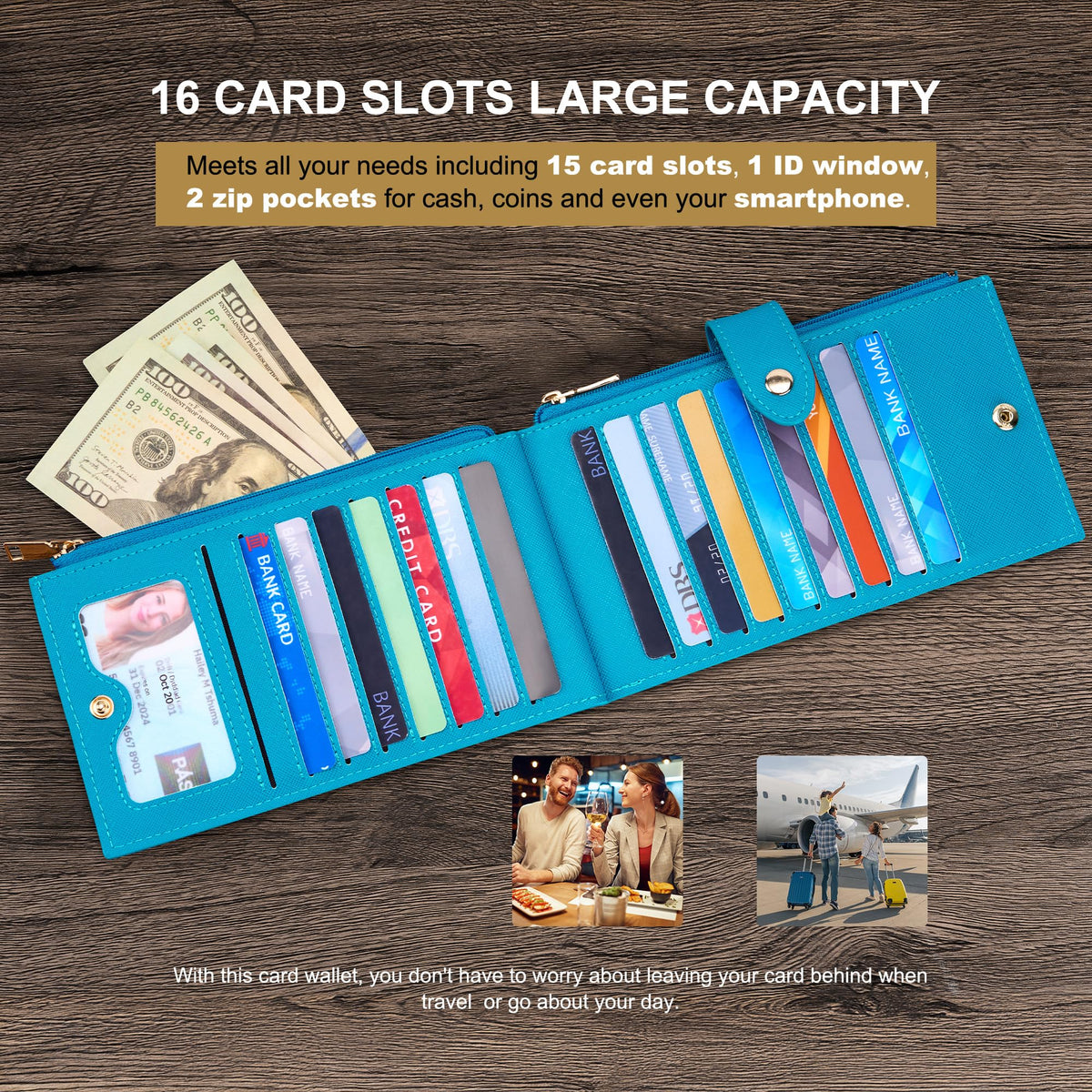 Travelambo RFID Wallet Women Large Size Bifold Multi Card Wallet Case with Zipper Pocke Credit Card Holder for Women