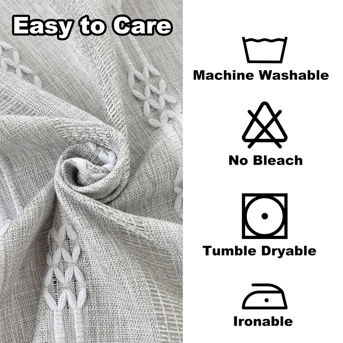 Limalred Farmhouse Striped Embroidery Small Square Tablecloth, Openwork Heavy Weight Linen Wrinkle Resistant Tablecloths End Table Cover for Nightstand Bedside Table Decor 36x36 Inch Grey
