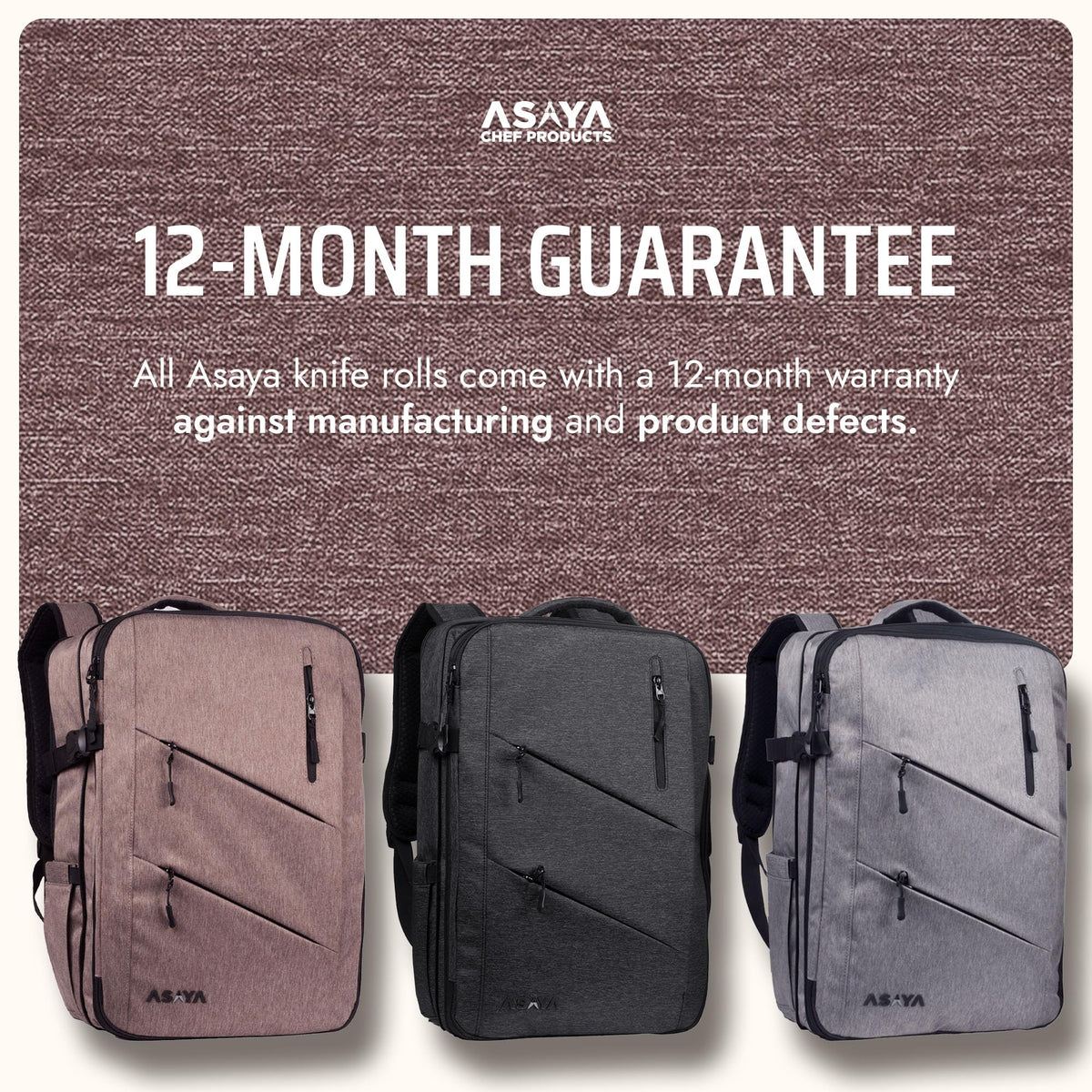 Asaya Chef Knife Backpack with 20-Pocket Knife Roll Bag - Over 30 Storage Pockets Chef Bag, Professional Backpack for Chefs and Culinary Students – Knives Not Included (Brown)