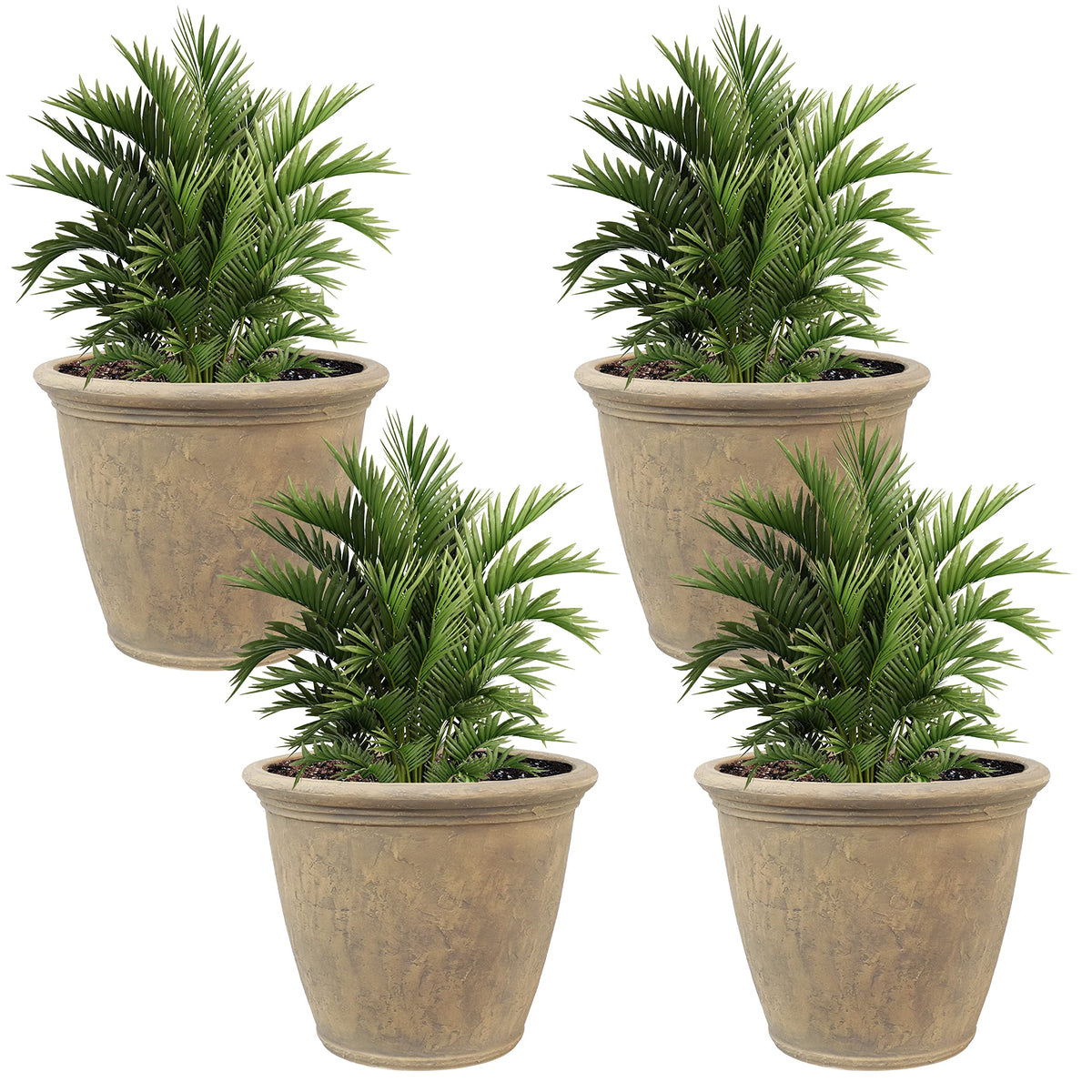 Sunnydaze 24-Inch Anjelica Large Plastic Pot for Plants - Outdoor Double-Walled Large Plastic Planter with Drillable Drainage Holes - Beige - 4pk