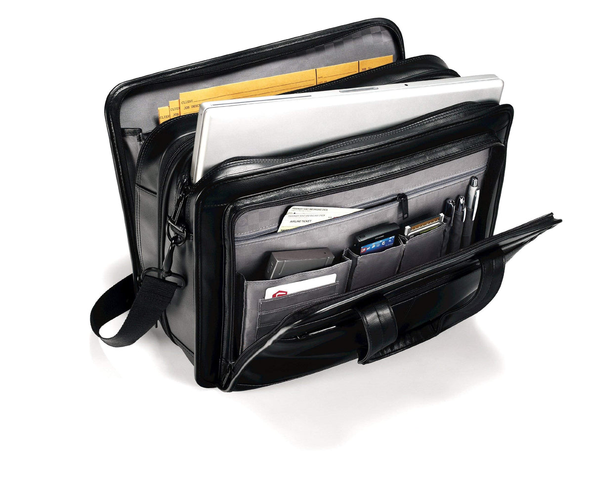 Samsonite Leather Expandable Briefcase, Black, One Size