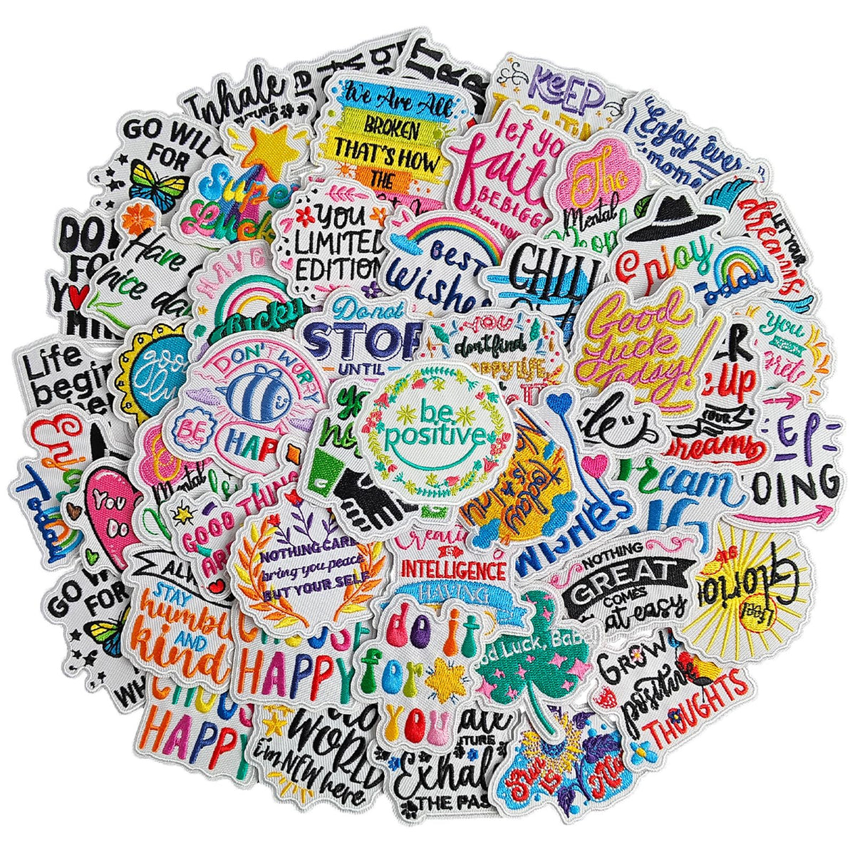 GYGYL 40 Pieces Random Phrase Iron-On Patches, Positive Affirmation Motivational Embroidered Patches, Cute Inspirational Quote Appliques for Clothes, Dresses, Hats, Socks, Jeans, DIY Accessories