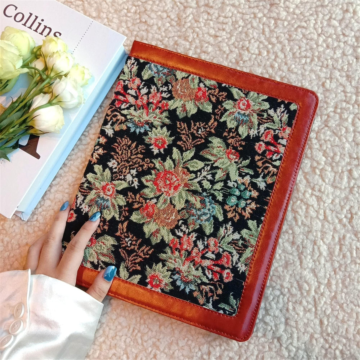 ManZePai Vintage Fabric Case with Pencil Holder for iPad Air 11 Inch 2025,iPad Air 5th/4th Gen 10.9 Inch Case,iPad Pro 11 Inch 4th/3rd/2nd/1st Gen,Magnetic Charging