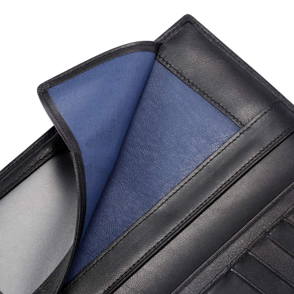 HISCOW Slim Leather Long Wallet for Men & Women, Italian Calfskin, Breast Pocket Wallet for Checkbook, Credit Cards (Black)