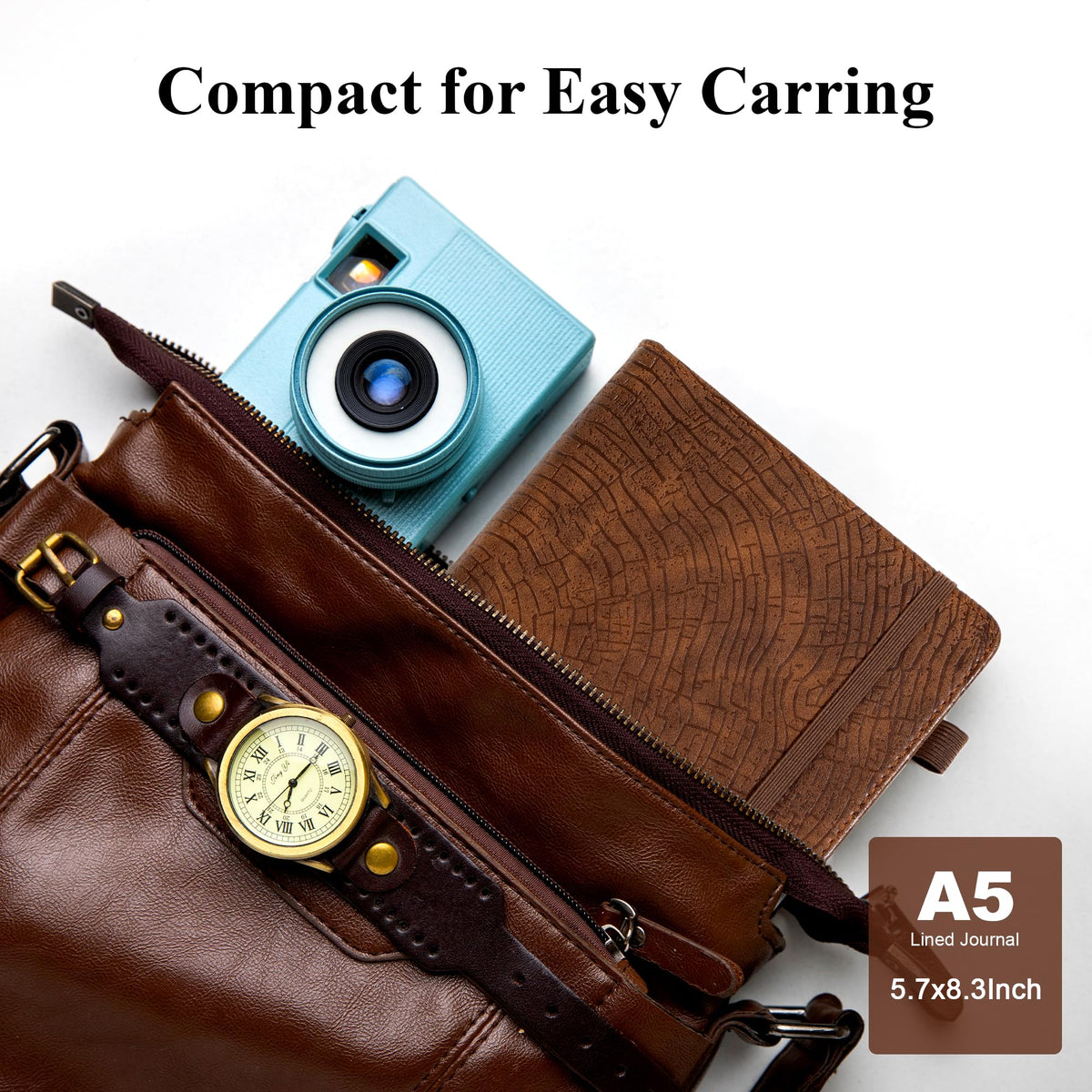 CAGIE Lined Journal for Men Women, Tree Growth Ring Leather Bound Journal Notebook, 256 Pages 100 GSM Journals for Writing, A5 Hardcover Journaling Notebooks for Work, Note Taking