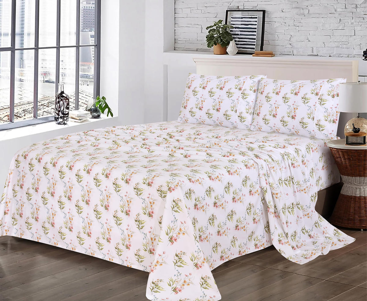 RUVANTI 100% Cotton Percale Sheets Full Size, Floral Bliss