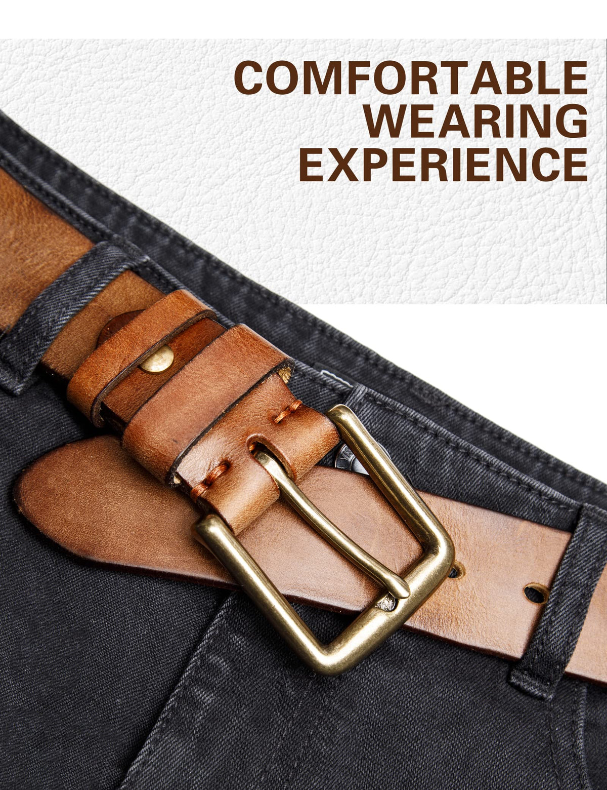 wolksprong Thicken Full Grain Leather Mens Belt Heavy Duty Work Belt High Hardness Buckle Packed In Gift Box (Brown, 38(Fit Pants Size 36))