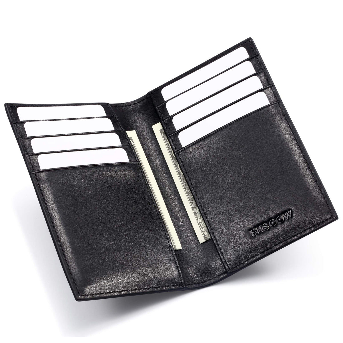 HISCOW Slim Leather Credit Card Holder for Men & Women 8cc, Italian Calfskin (Black)