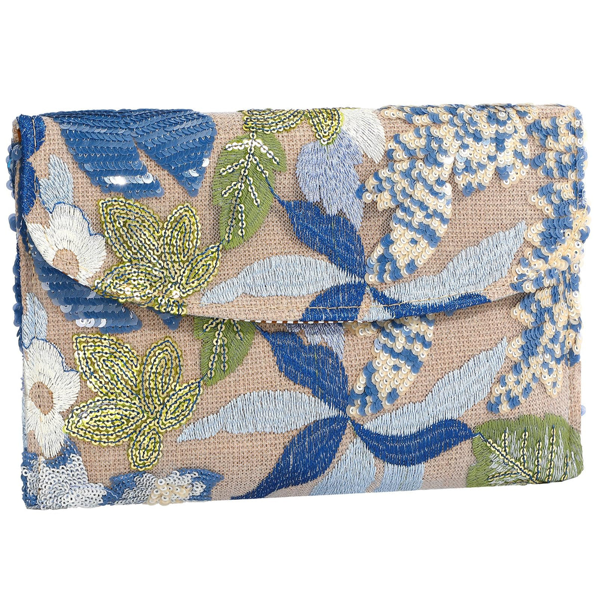 XquiziFit Floral Beaded Clutch Embroidery Sequin Beaded Purse Small Evening Clutch Purses for Women Blue Clutch