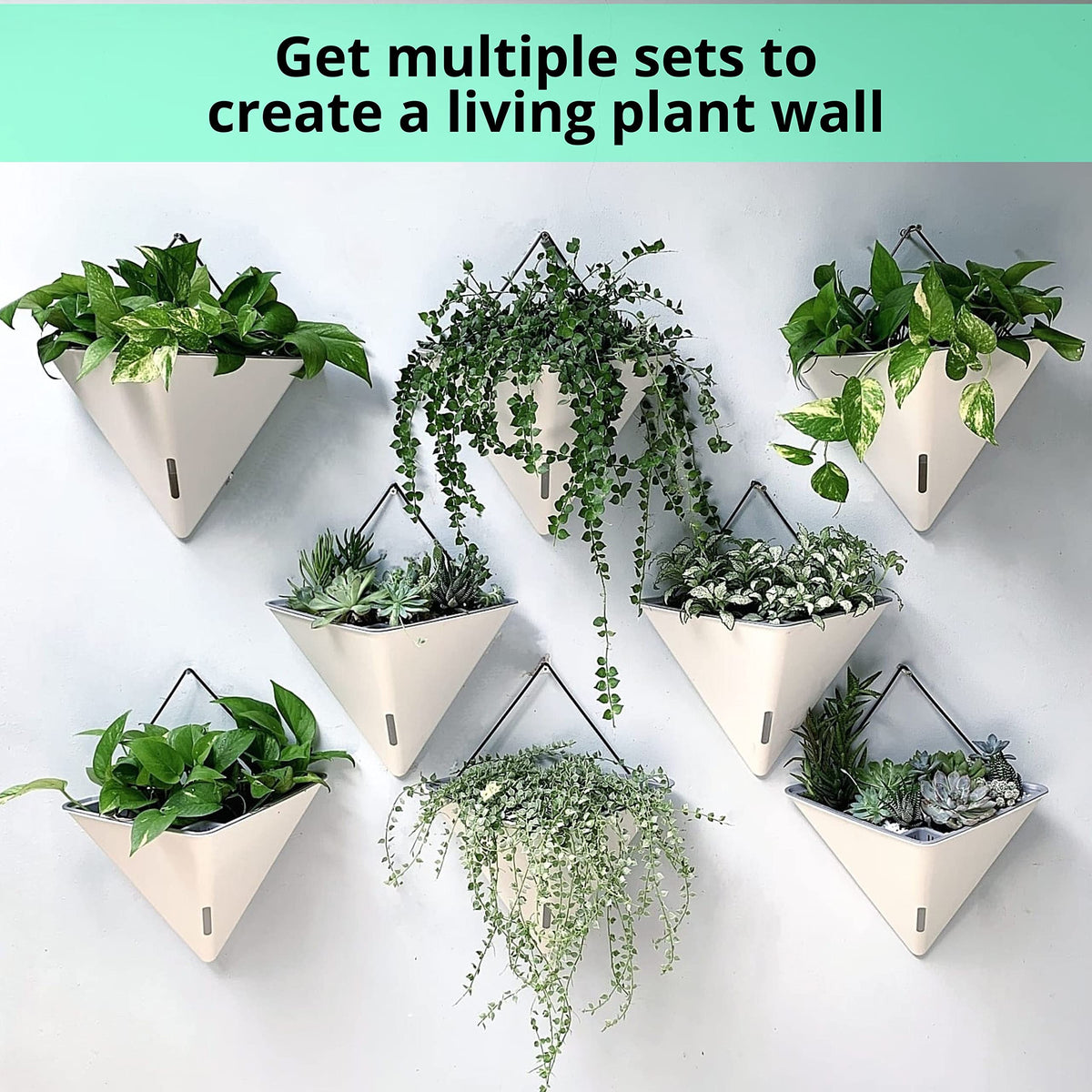 LaLaGreen Bundle - 12" x 4 Pack Black + 12" x 4 Pack White Large Self Watering Geometric Hanging Flower Vase Vessel with Metal Hanger, Modern Stylish Wall Mounted Succulent Pot Holder Decor