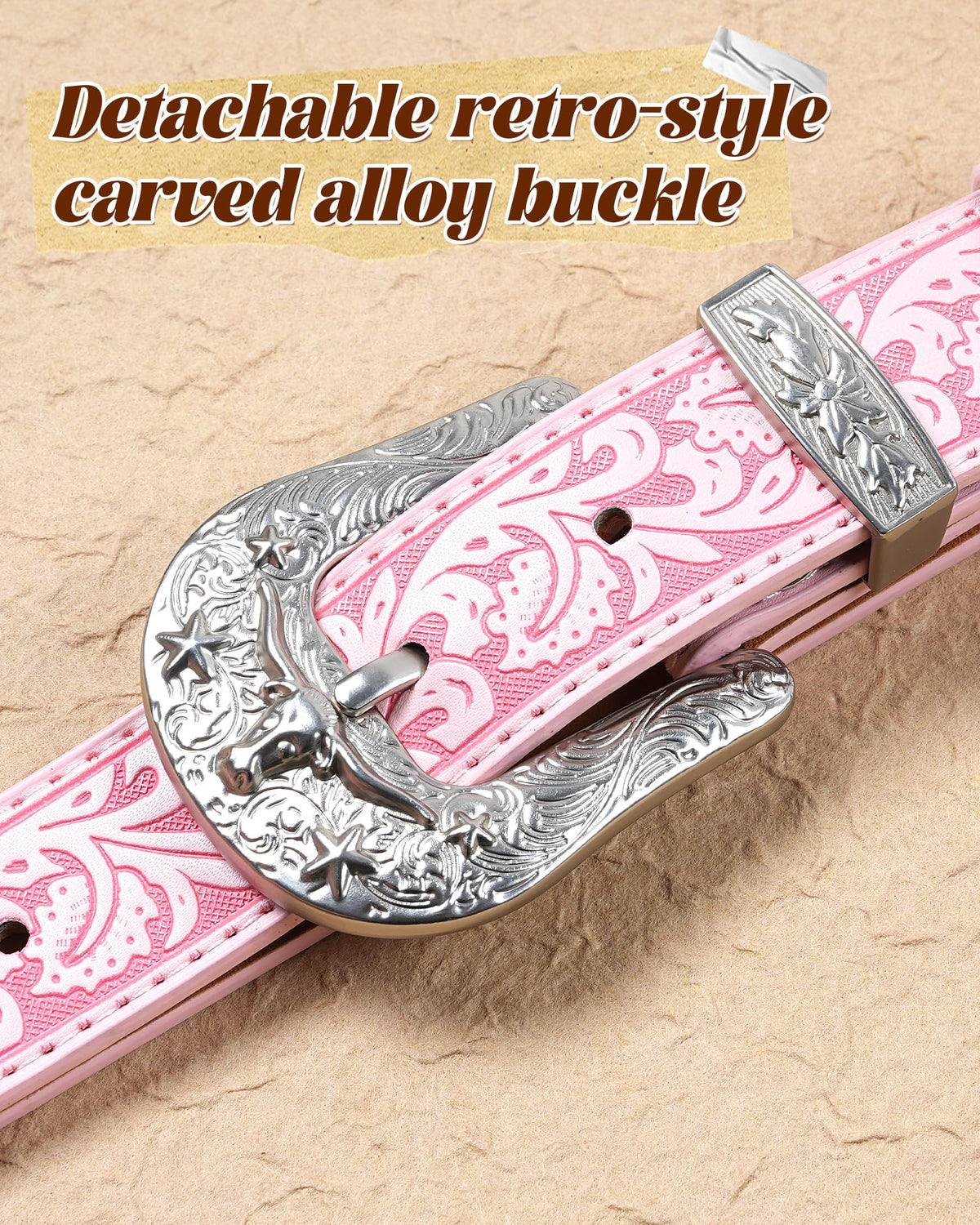 Kajeer Kids Western Belt for Boy,Cowboy Leather Belt Vintage Engraved Embossed Buckle Western Belts for Jeans Gifts