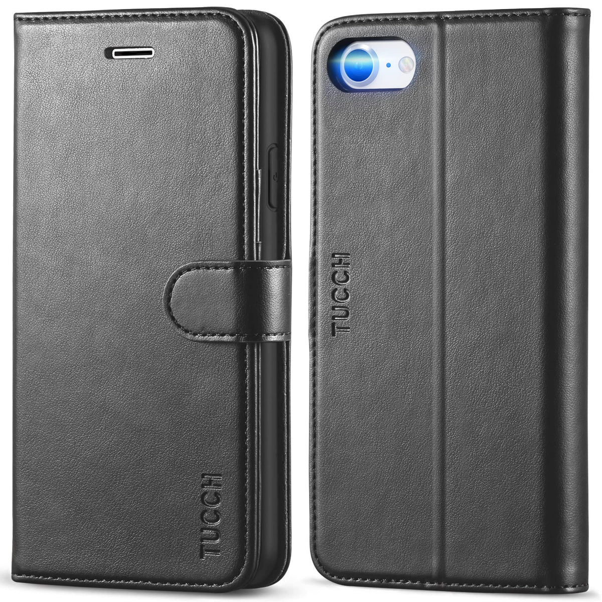 TUCCH Case Wallet for iPhone SE 2022/ iPhone 7/8/iPhone SE 2020, PU Leather 3 Card Slots Stand Magnetic Flip Folio Cover TPU Shockproof Inner Shell, Black