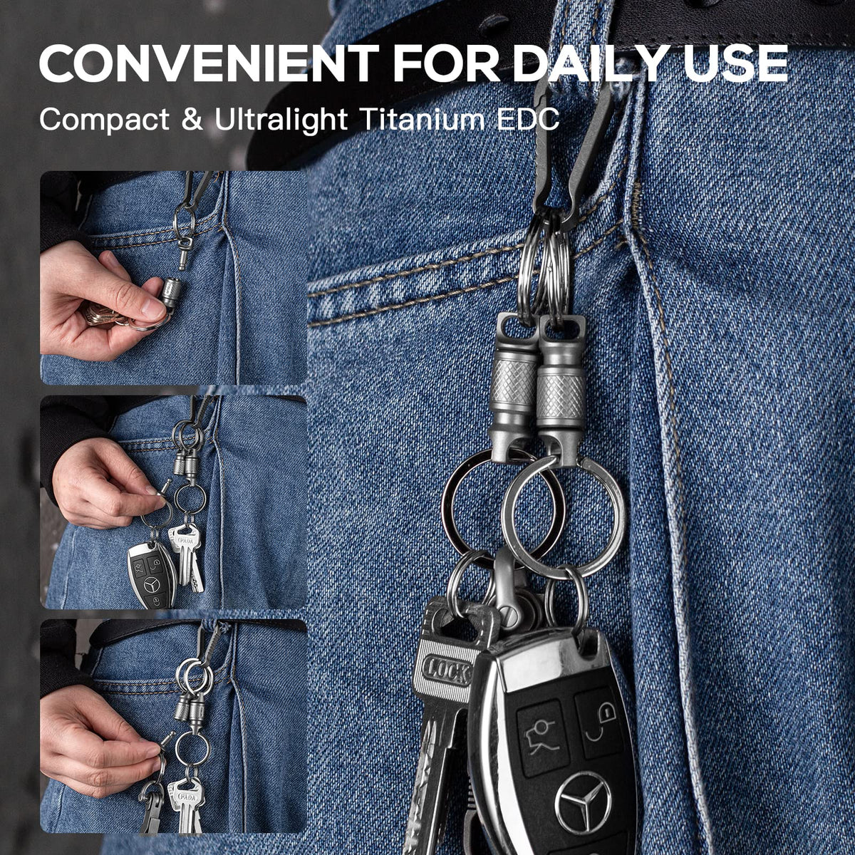 TISUR Titanium Quick Release Keychain, Retractable Key Chain Detachable Keychain Clip，Pull Apart Key Rings Holder for Men Women
