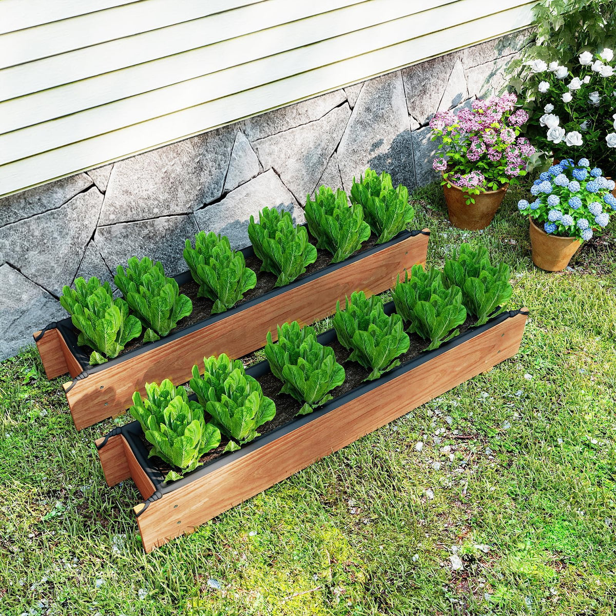 Giantex Wood Raised Garden Bed, Rectangular Planter Box w/Drainage Hole, Removable Liner for Growing Vegetable Flower Herb, Indoor Outdoor Plant Container for Backyard Deck Balcony, 36"x7"x7"