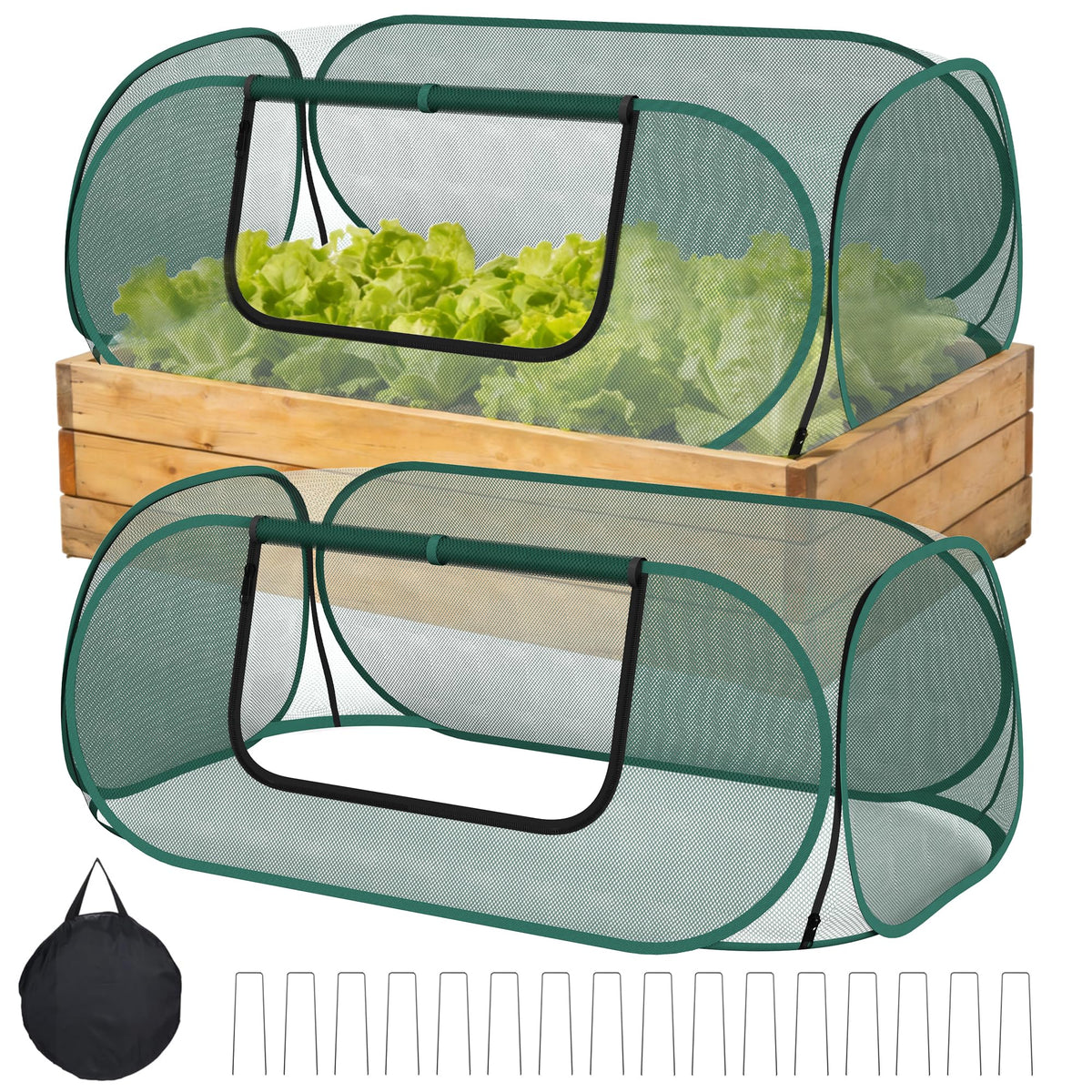 2-Pack Raised Garden Bed Covers, 45" x 22" x 17" Mesh Crop Cage, Pop-Up Plants Cover with 30% Shade Cloth for Seedlings Vegetables Fruits Flowers, Protects Against Birds Animals Pests with 16 Stakes