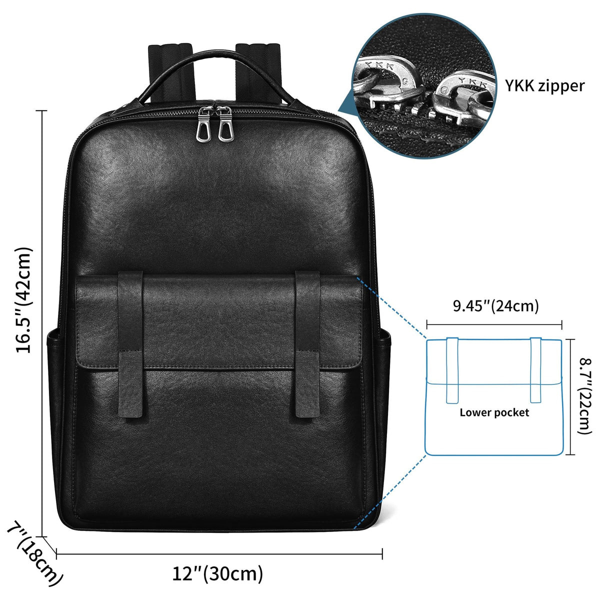 Colins Keirs Men's Black Leather Backpack for Work Travel, Durable Genuine Leather Laptop Backpack with 15.6-inch Computer Compartment, Stylish Professional Designer