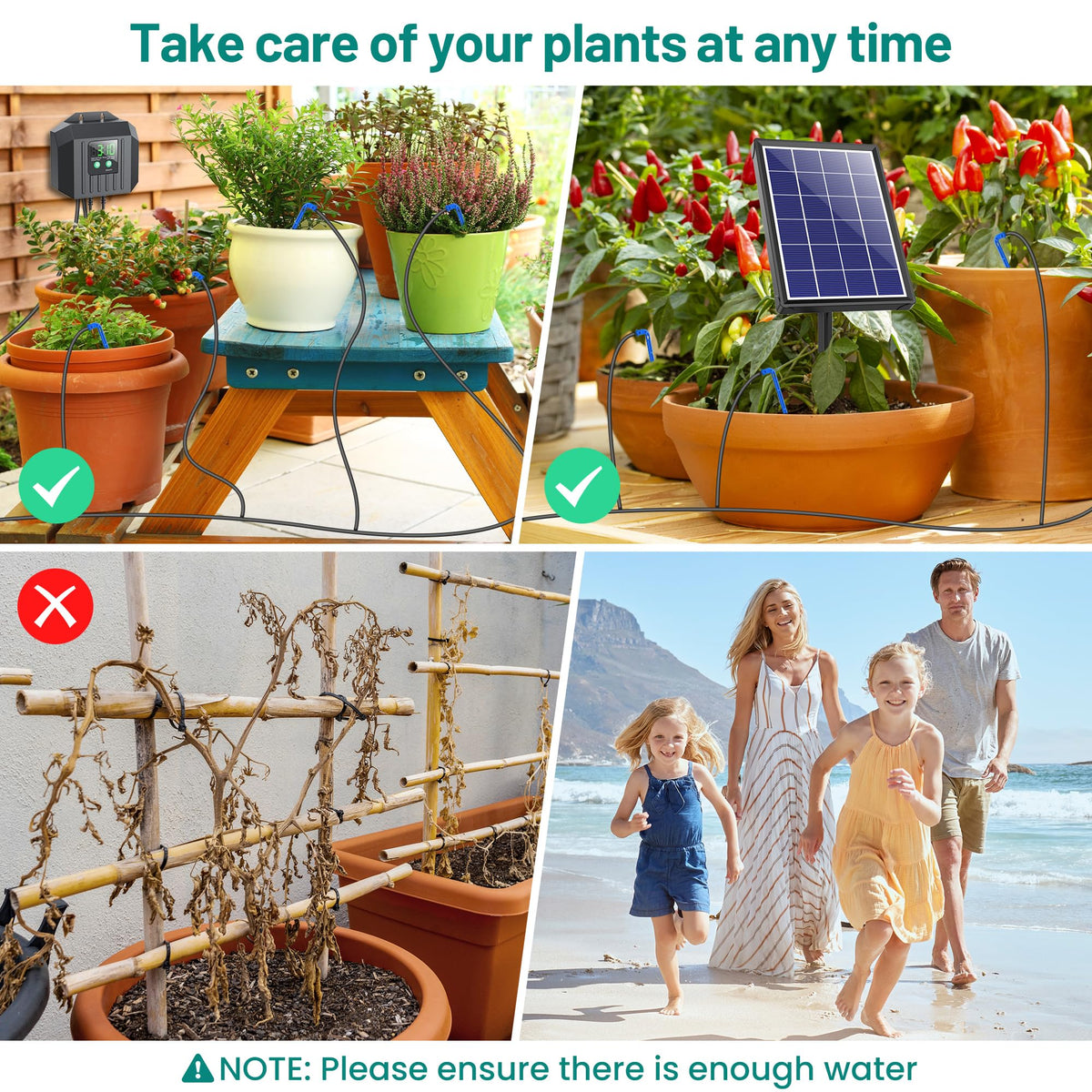 Biling 4W Solar Irrigation System for Garden, Digital Programmable Smart Watering with 2200mAh Battery, Solar Drip Irrigation System for 15 Potted Plants Outdoor Indoor Garden