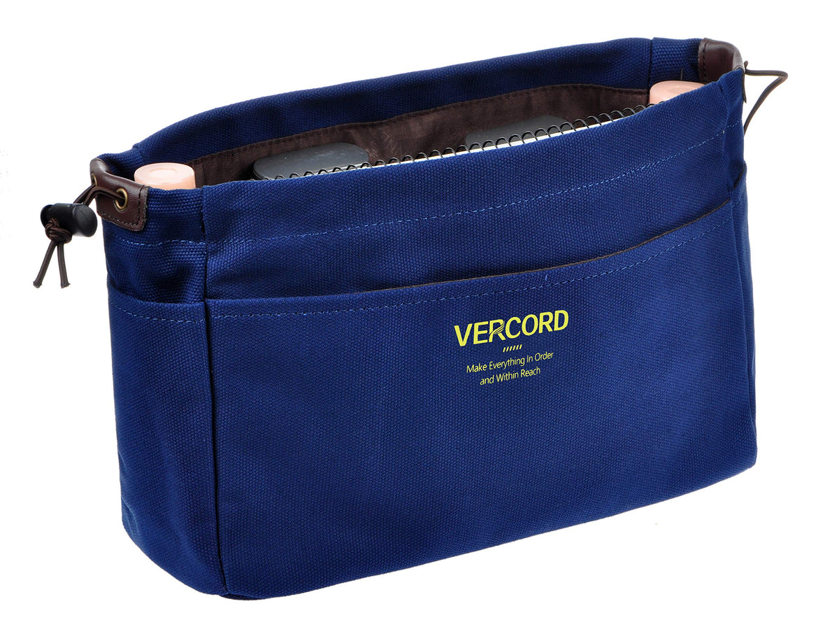 Vercord Canvas Handbag Organizers, Sturdy Purse Insert Organizer Bag in Bag, 10 Pockets Navy Blue Small