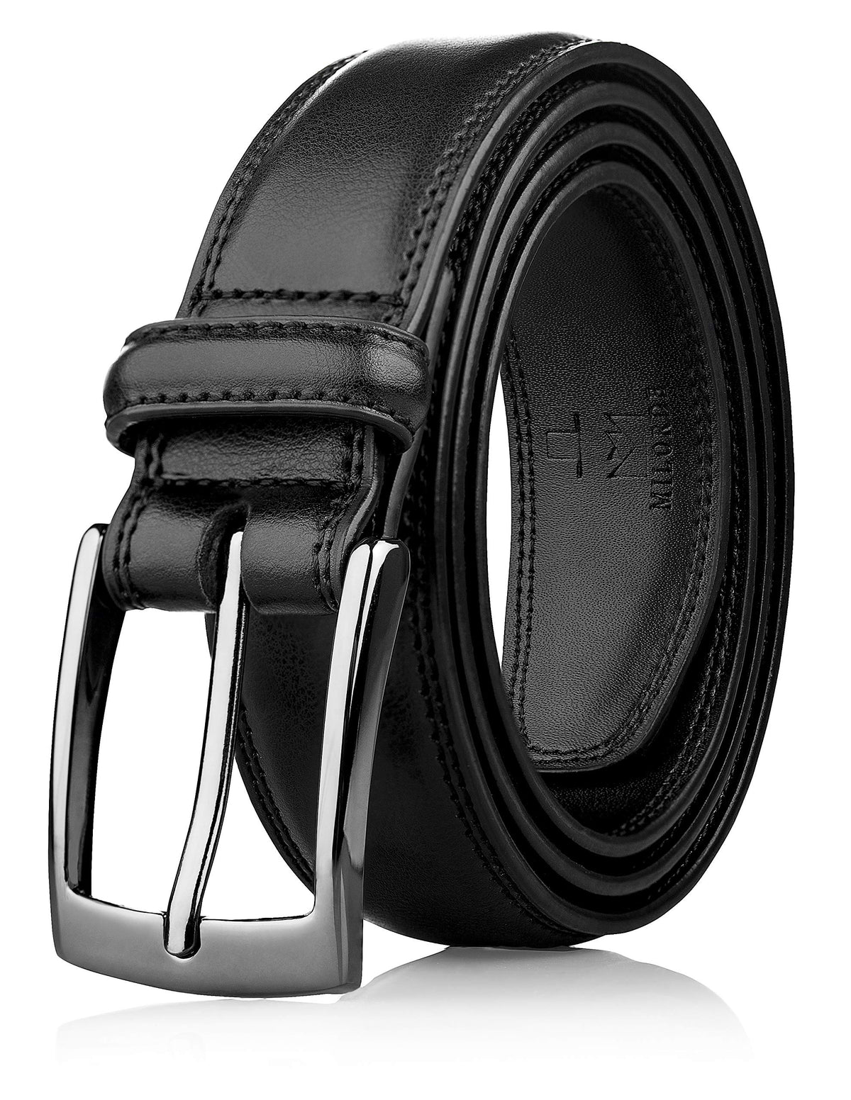 MILORDE Men's Belt, Fashion & Classic Designs for Work Business and Casual (Size 40 (Waist 38), Whole Black)