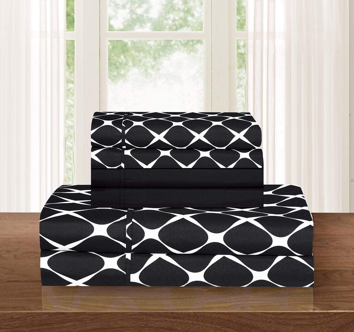 Elegant Comfort Luxury Softest and Coziest 6-Piece Bed Sheet Set, Wrinkle Resistant Milano Trellis Pattern - 1500 Thread Count Egyptian Quality Coziest Bedding Set, Burgundy, Queen, Black
