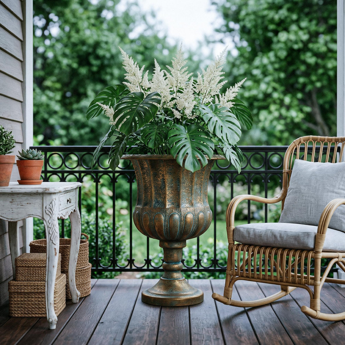 Worth Garden 24.5" H. Metal Urn Planters 2-Pack - Bronze Classic Antique Iron Plant Pots - Large Decorative Rustic Flower Pots for Outdoor Use - Traditional Urn Planter for Patio, Front Porch