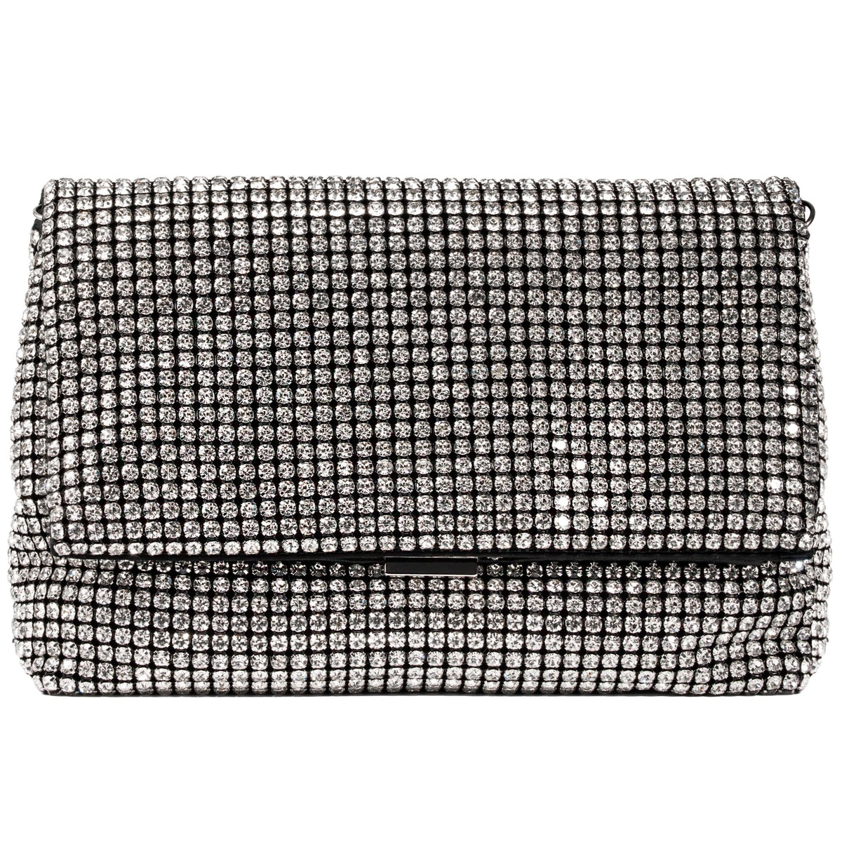 SARA DESIGNS Luxury Crystal Rhinestone Envelope Clutch Bag - Sparkly Silver Evening Purse for Weddings, Galas, and Formal Events - Designer Sparkle Pouch with Detachable Chain