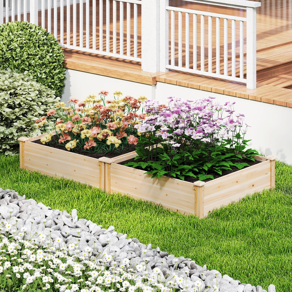 Giantex Raised Garden Bed, Wood Planter Box, Outdoor Square Garden Bed for Vegetable Flower Herb Succulent, 40" Lx40 Wx12 H, Easy Assembly